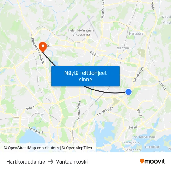 Harkkoraudantie to Vantaankoski map