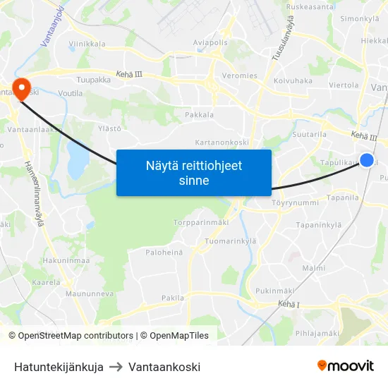 Hatuntekijänkuja to Vantaankoski map