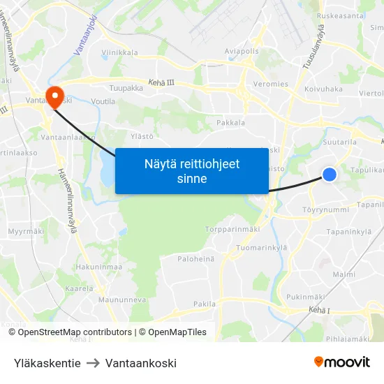 Yläkaskentie to Vantaankoski map