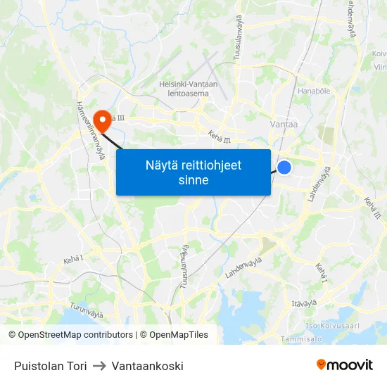 Puistolan Tori to Vantaankoski map
