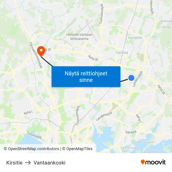 Kirsitie to Vantaankoski map