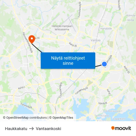 Haukkakatu to Vantaankoski map