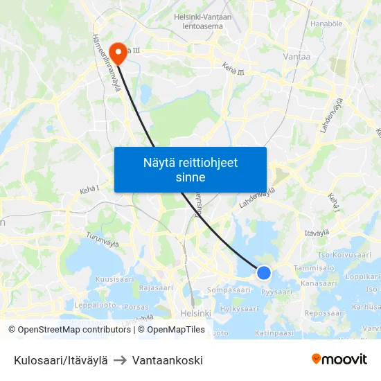 Kulosaari/Itäväylä to Vantaankoski map