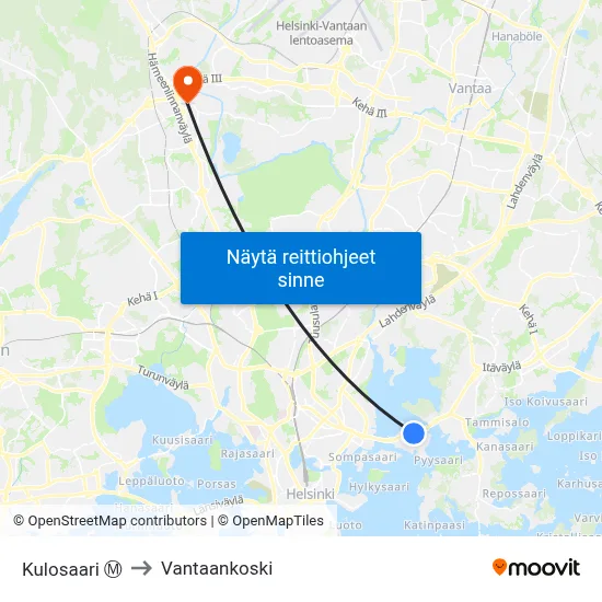 Kulosaari Ⓜ️ to Vantaankoski map