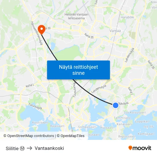 Siilitie Ⓜ️ to Vantaankoski map
