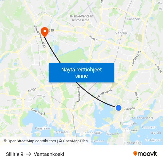 Siilitie 9 to Vantaankoski map