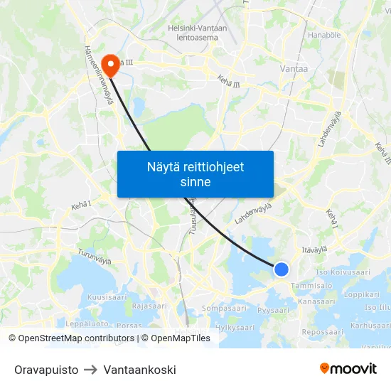 Oravapuisto to Vantaankoski map