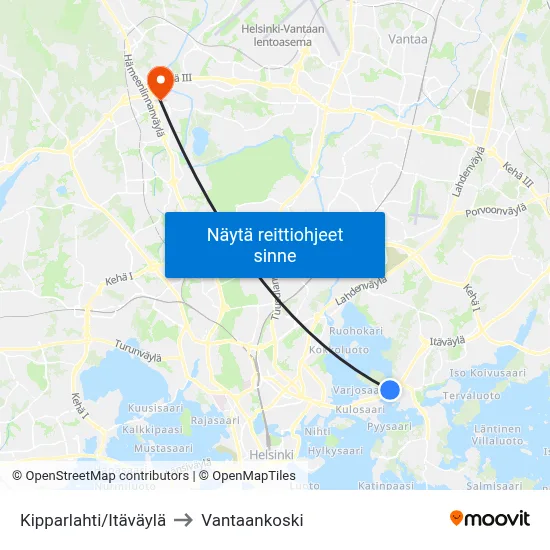 Kipparlahti/Itäväylä to Vantaankoski map