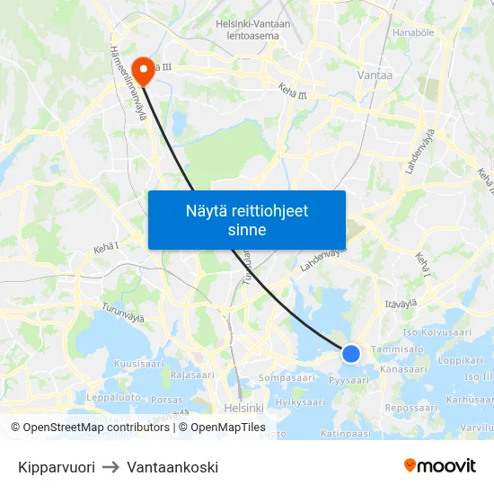 Kipparvuori to Vantaankoski map