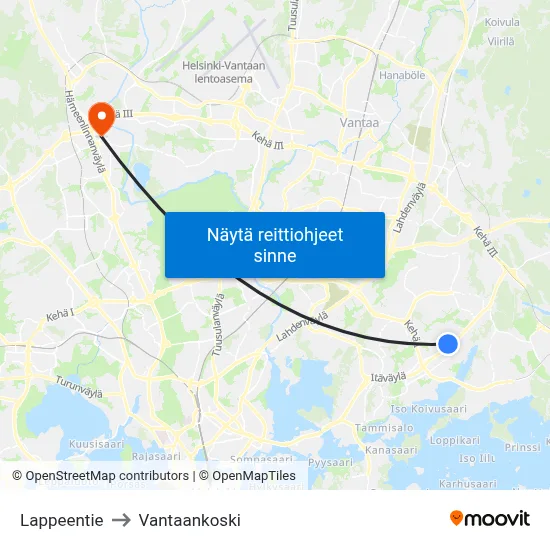 Lappeentie to Vantaankoski map