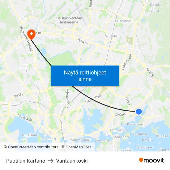 Puotilan Kartano to Vantaankoski map
