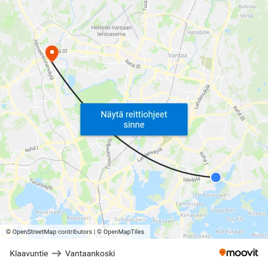 Klaavuntie to Vantaankoski map
