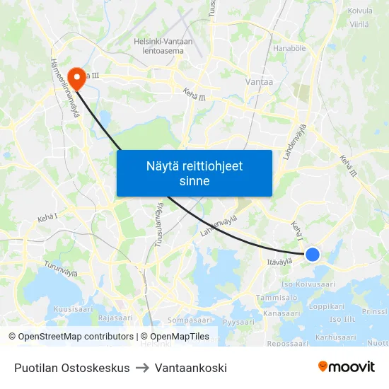 Puotilan Ostoskeskus to Vantaankoski map