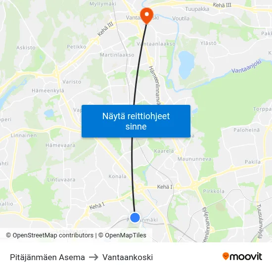 Pitäjänmäen Asema to Vantaankoski map