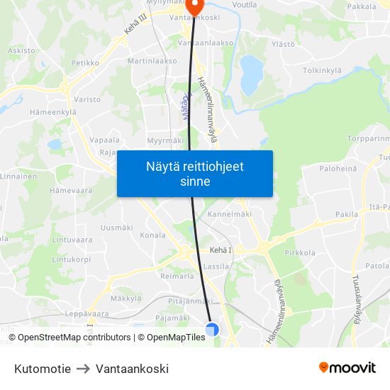 Kutomotie to Vantaankoski map