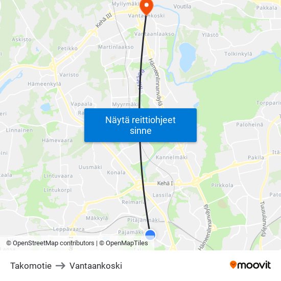 Takomotie to Vantaankoski map