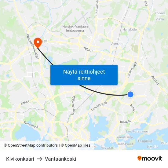 Kivikonkaari to Vantaankoski map