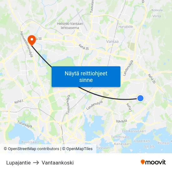 Lupajantie to Vantaankoski map