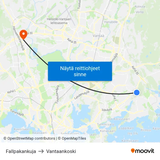 Fallpakankuja to Vantaankoski map