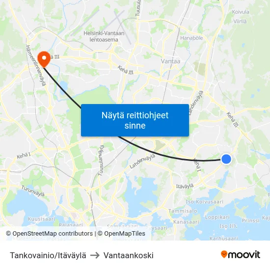 Tankovainio/Itäväylä to Vantaankoski map