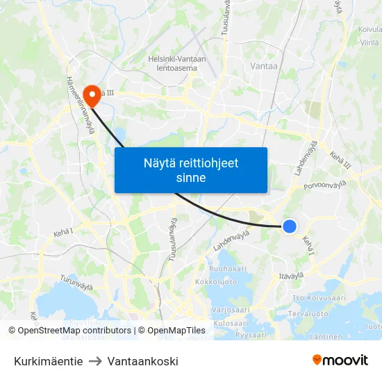 Kurkimäentie to Vantaankoski map