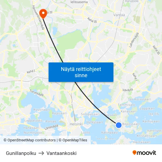 Gunillanpolku to Vantaankoski map