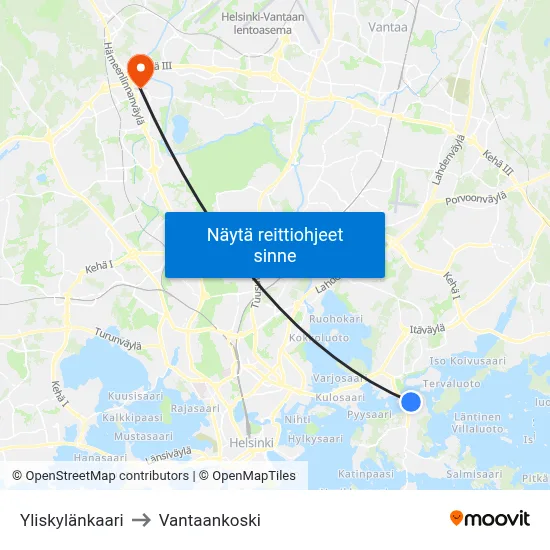 Yliskylänkaari to Vantaankoski map