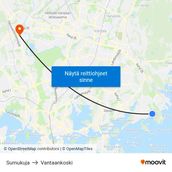 Sumukuja to Vantaankoski map