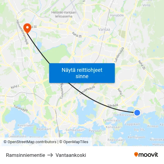 Ramsinniementie to Vantaankoski map