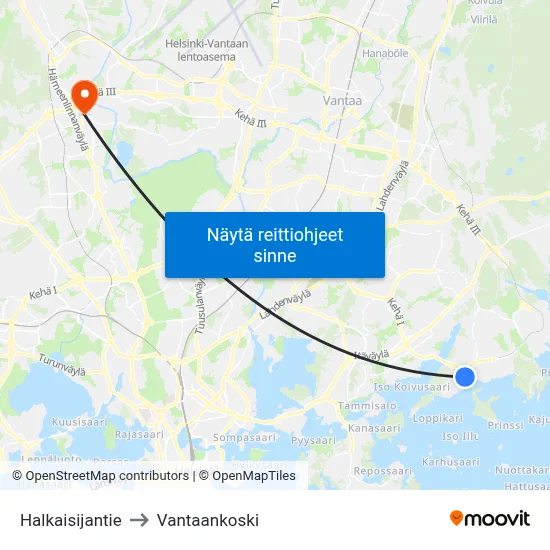 Halkaisijantie to Vantaankoski map