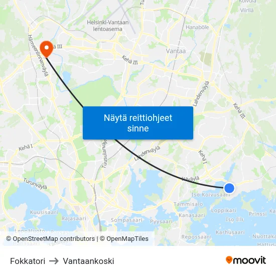Fokkatori to Vantaankoski map