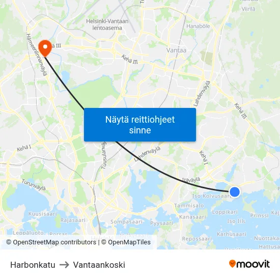 Harbonkatu to Vantaankoski map