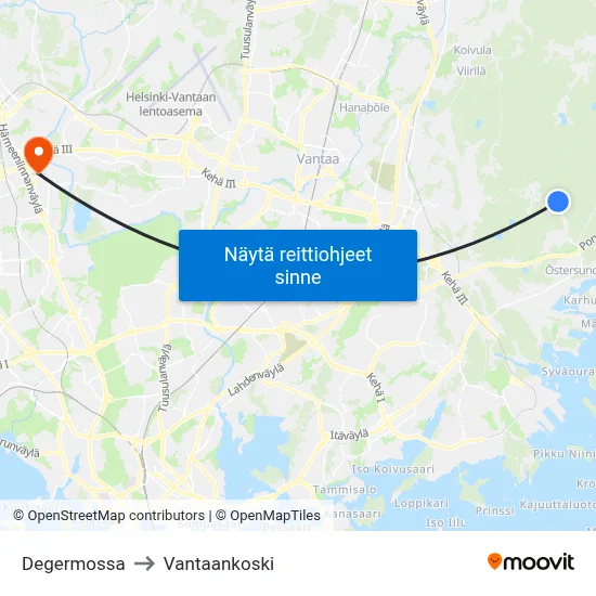 Degermossa to Vantaankoski map