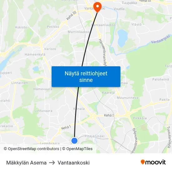 Mäkkylän Asema to Vantaankoski map