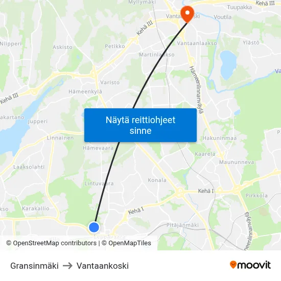 Gransinmäki to Vantaankoski map