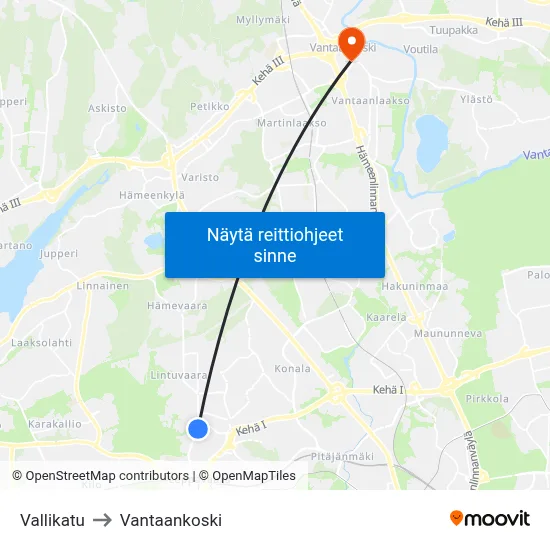 Vallikatu to Vantaankoski map