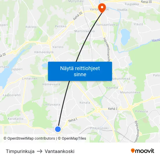 Timpurinkuja to Vantaankoski map
