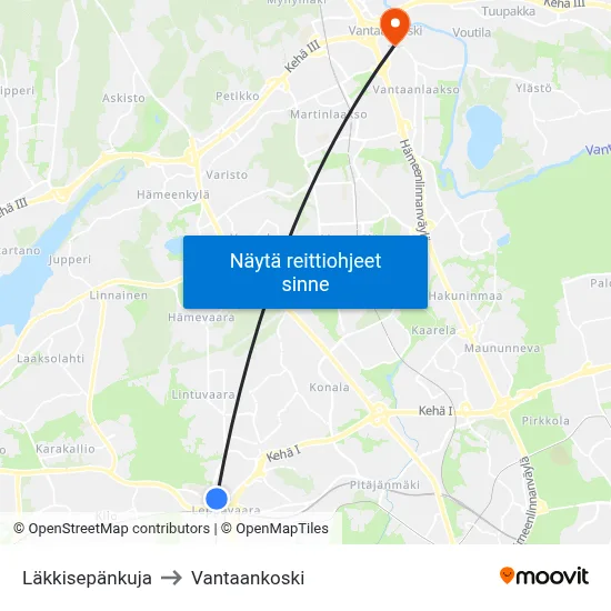 Läkkisepänkuja to Vantaankoski map