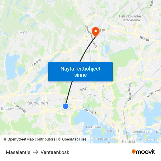 Masalantie to Vantaankoski map
