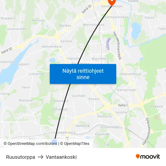 Ruusutorppa to Vantaankoski map