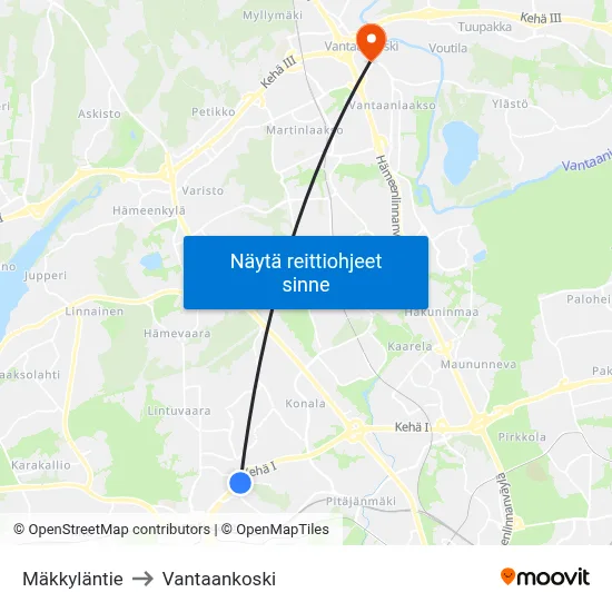 Mäkkyläntie to Vantaankoski map