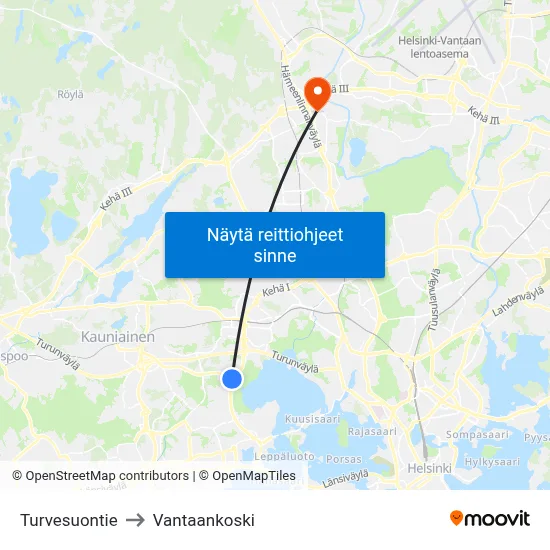 Turvesuontie to Vantaankoski map