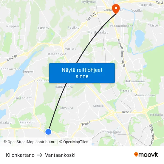 Kilonkartano to Vantaankoski map
