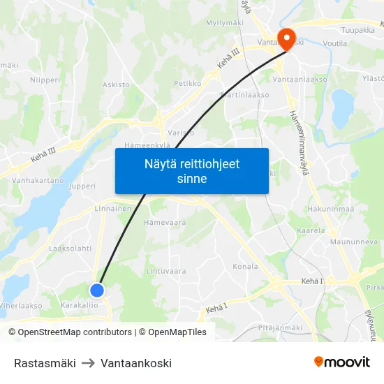 Rastasmäki to Vantaankoski map
