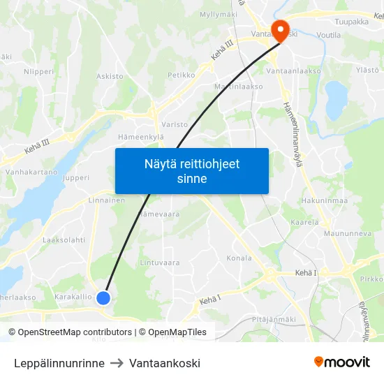 Leppälinnunrinne to Vantaankoski map