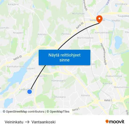 Veininkatu to Vantaankoski map