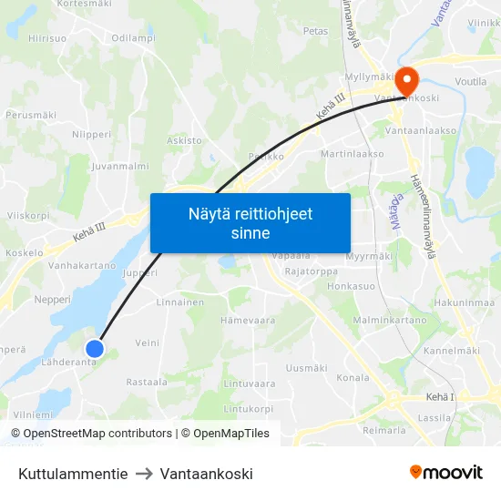 Kuttulammentie to Vantaankoski map