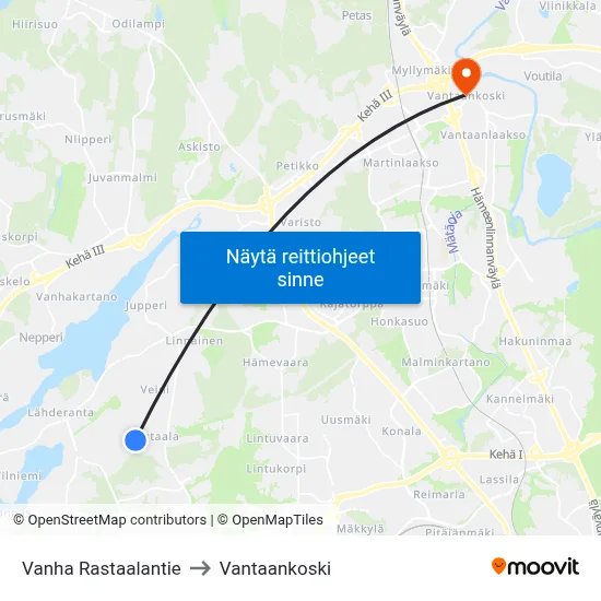 Vanha Rastaalantie to Vantaankoski map