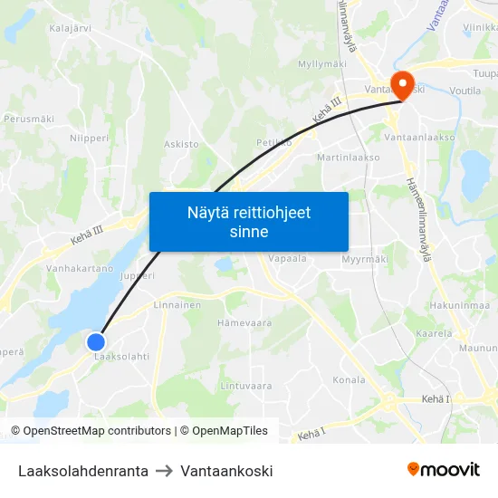 Laaksolahdenranta to Vantaankoski map