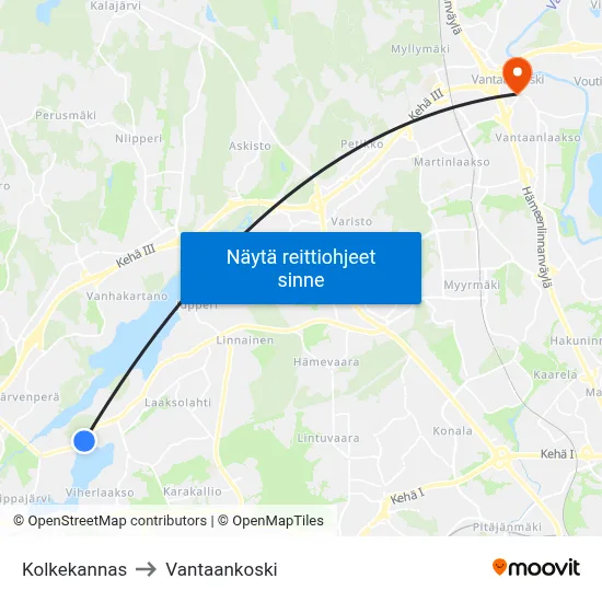 Kolkekannas to Vantaankoski map